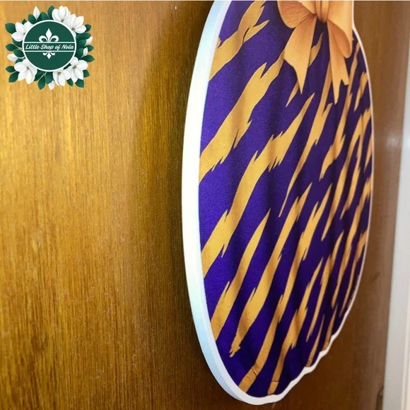 Purple Gold Tiger Stripes Pumpkin Louisiana Wall Art Decor Fall Door Hanger Sign - Picture 11 of 17